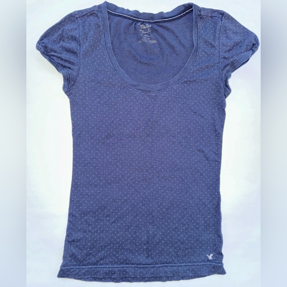 American Eagle Outfitters Tops - American Eagle Short Sleeve Tee Size M Navy Blue Polka Dot EUC